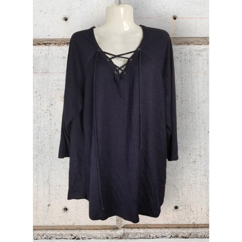 Sunday Women's Top Blue V-Neck Tie Design Super Soft Blue 3/4 Sleeve Size XL